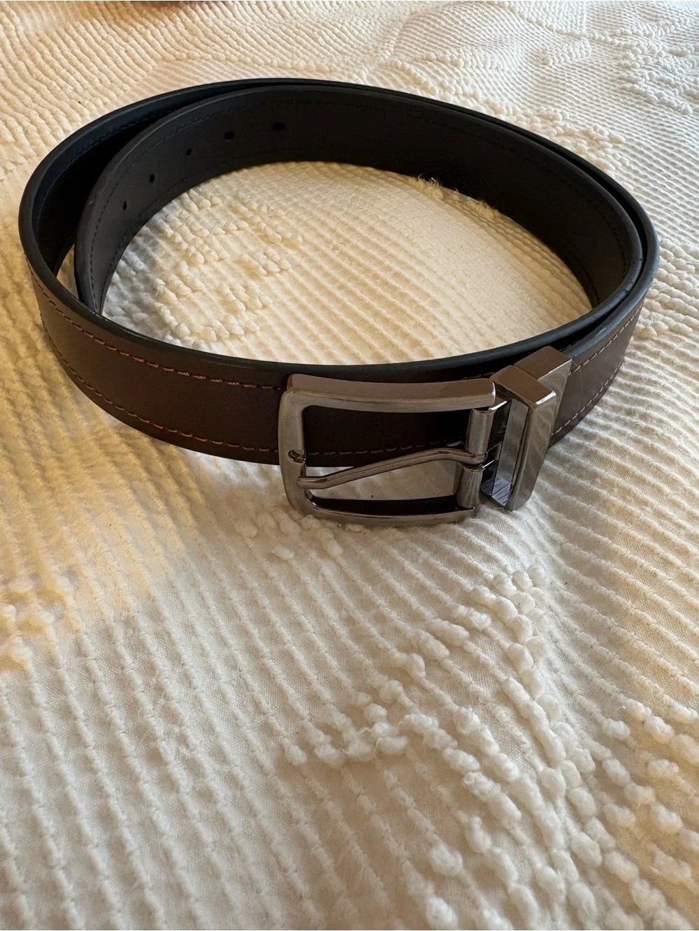 Leather Belt Mens  Brown with Pewter  Buckle and stitching detail. size 40